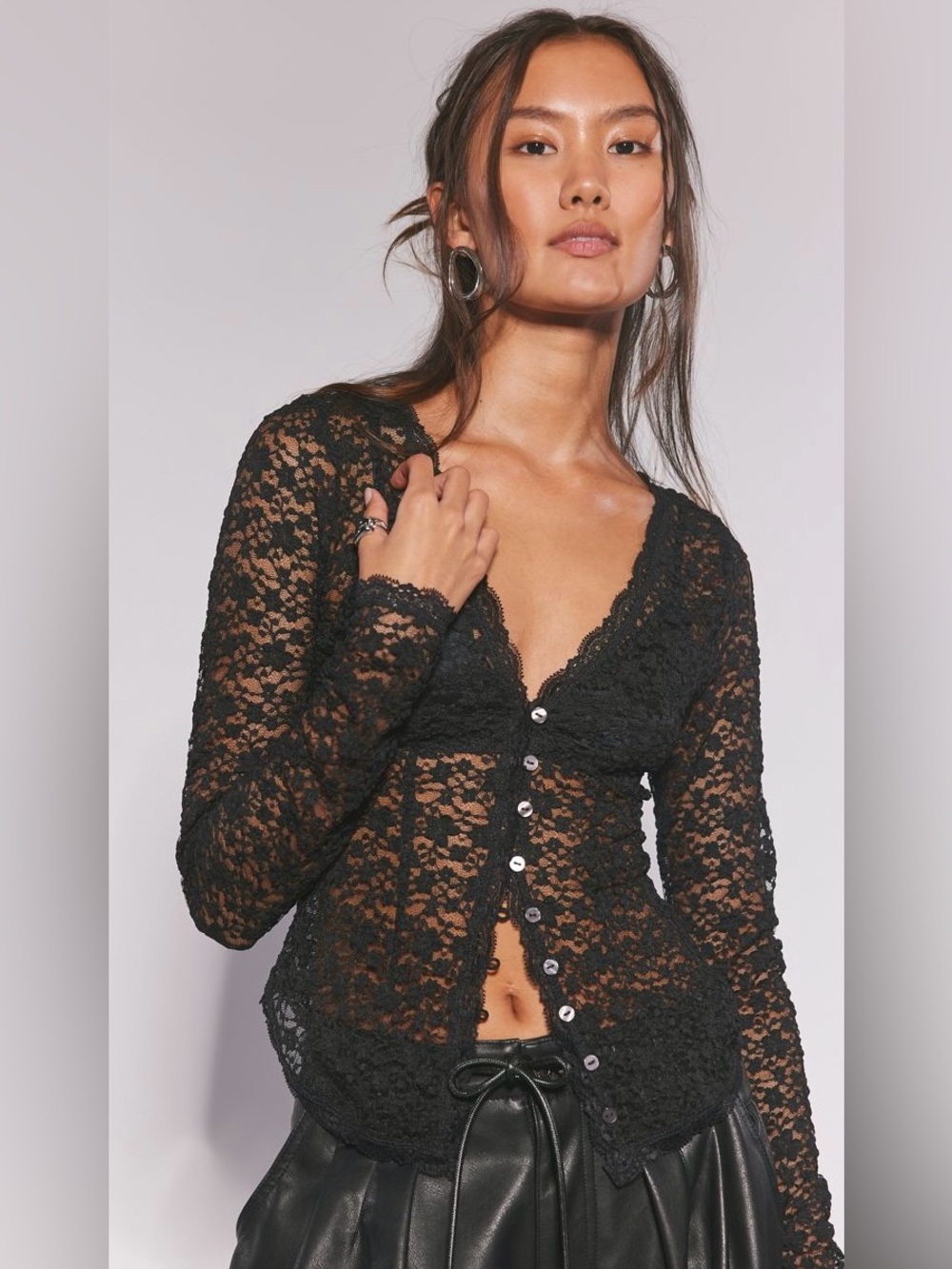 Free People ~ Lara Lace Top ~ S ~ Black ~ NWT**